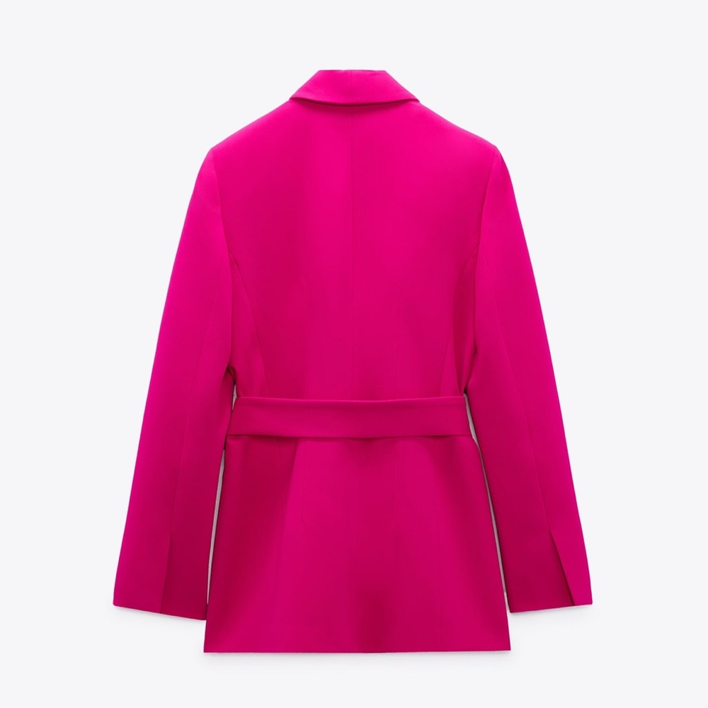 ZARA BELTED TUXEDO COLLAR BLAZER NEON FUSCHIA - Picture 2 of 13